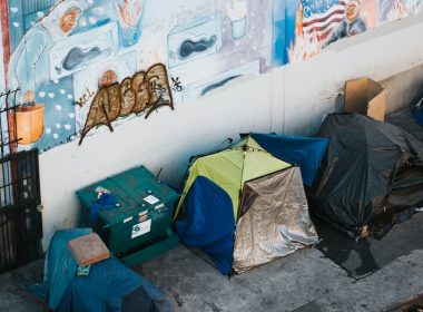 blue and green plastic trash bins