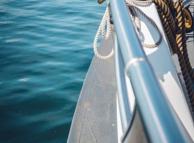 a view of the deck of a boat in the water