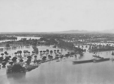 a black and white photo of a flooded area