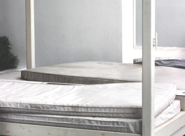 white wooden bed frame