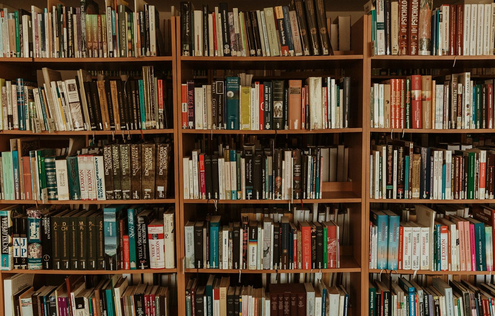 brown wooden book shelf with books