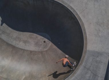 aerial view of man riding skateboard