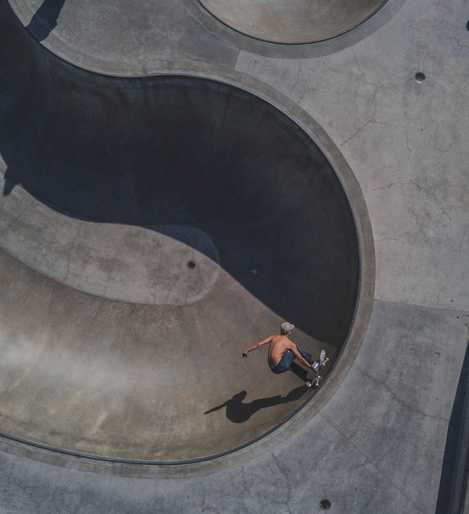 aerial view of man riding skateboard