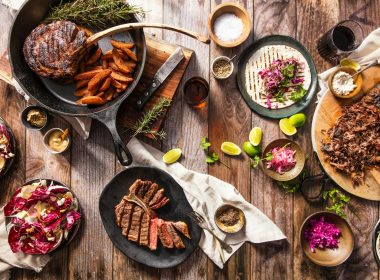 grilled meat on black pan