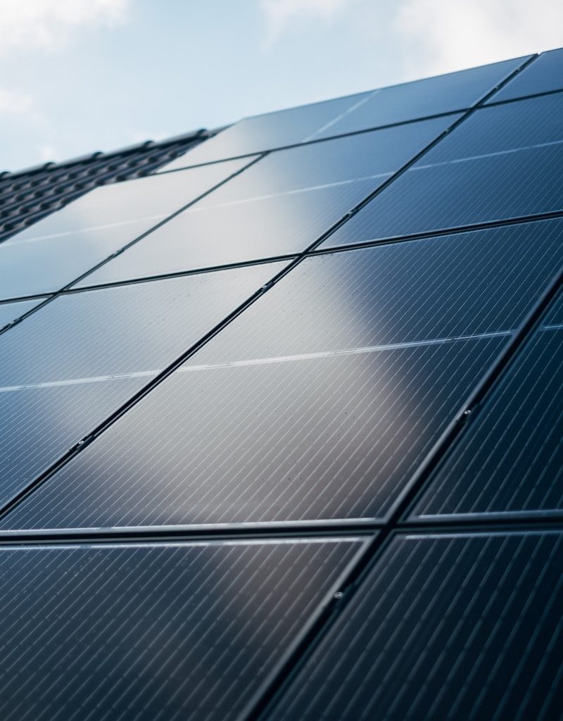 A close up of a solar panel on a building