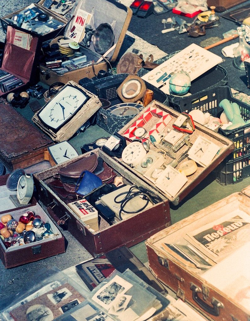 a group of boxes and objects on the floor