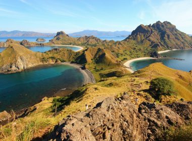 birds eye view of body of water and island