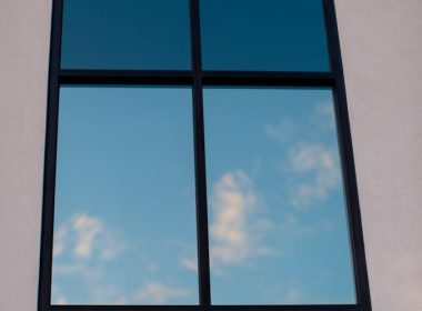 a window with a blue sky
