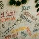Various good luck wishes in different languages on wall