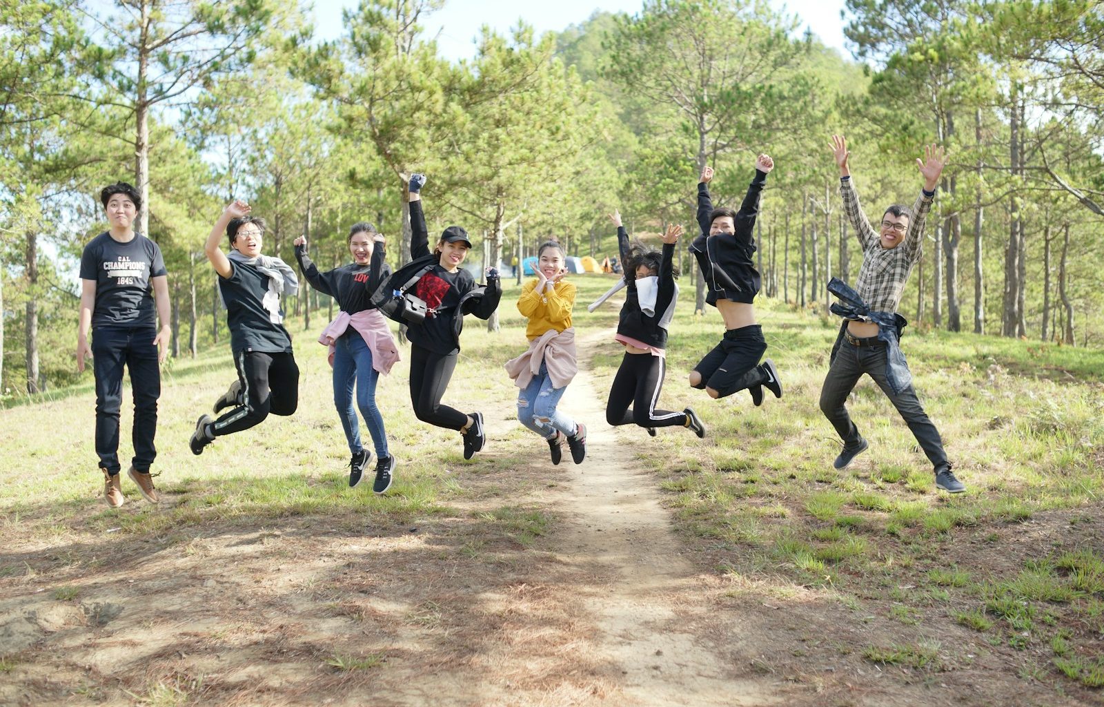 group of people jumping