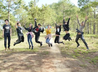 group of people jumping