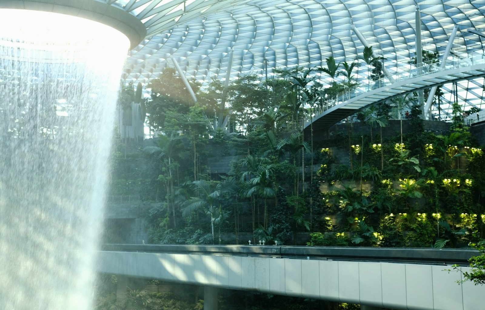 a building with a waterfall inside of it