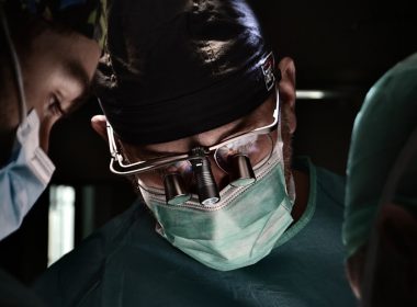 Surgeons focused during a medical operation