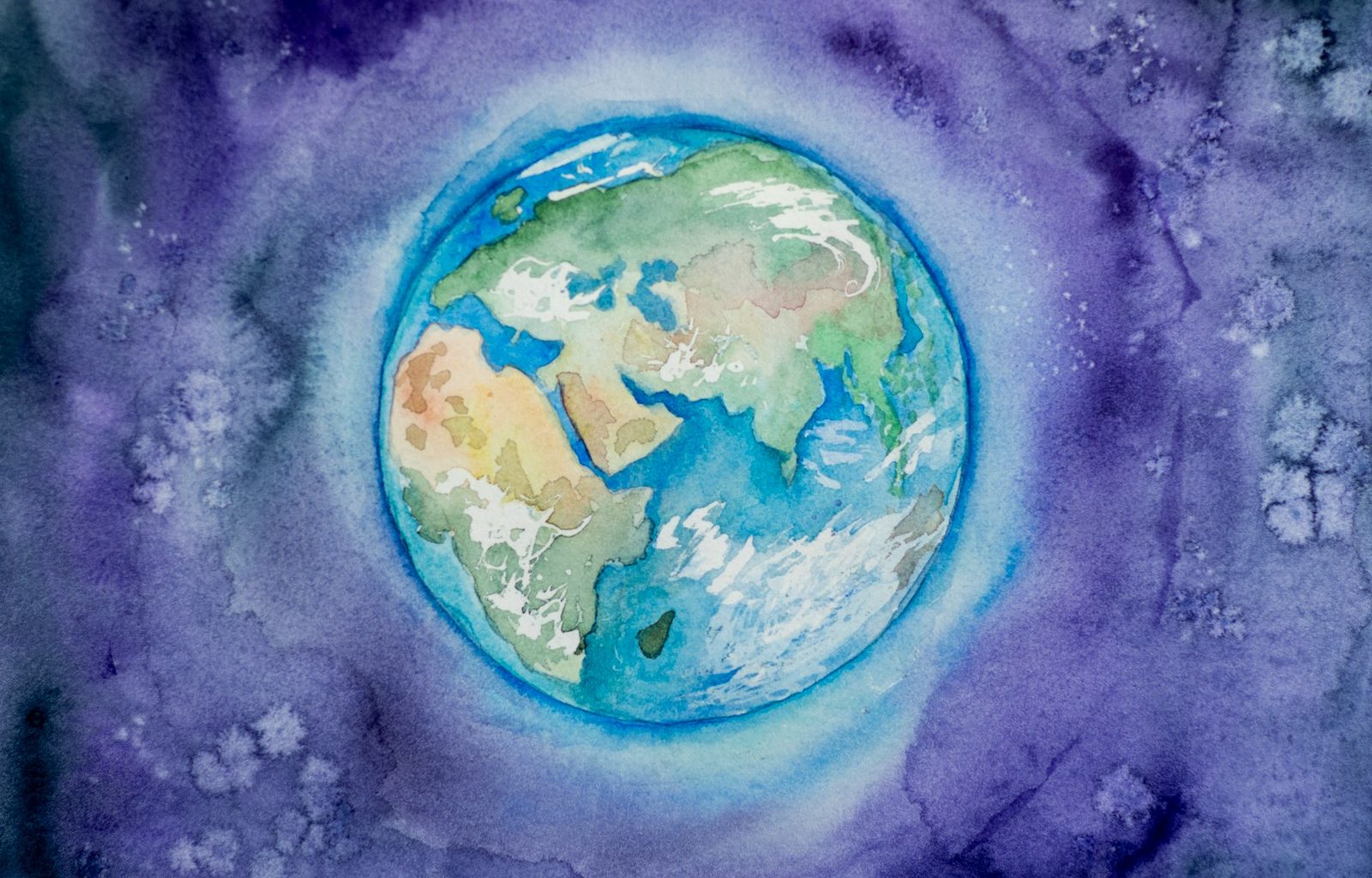 a watercolor painting of the earth in space