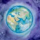 a watercolor painting of the earth in space
