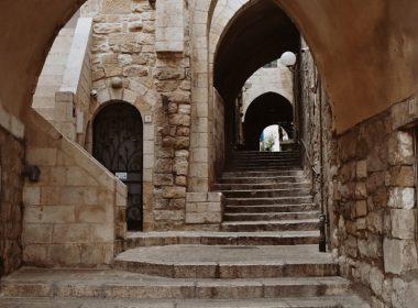 a set of stone steps leading to a building